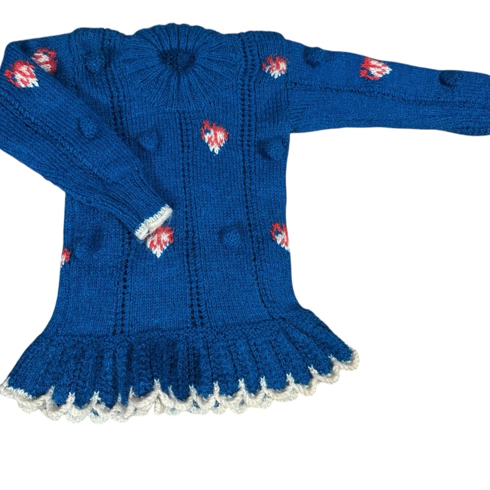 Blue Knit Sweater with Floral Accents